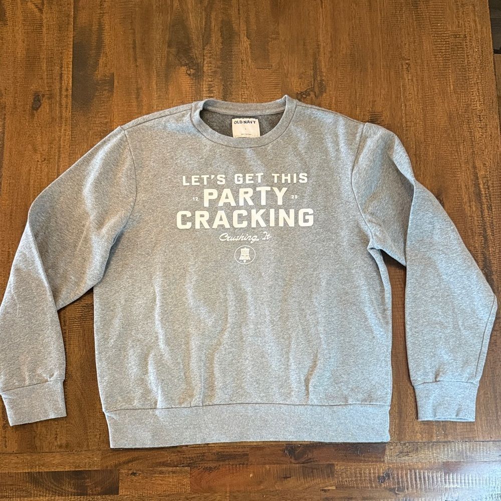 Old Navy Let’s Get This Party Cracking Gray Crewneck Sweater